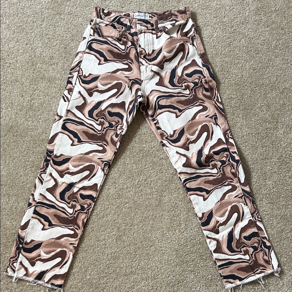 Stradivarius Beige and Brown Patterned Pants